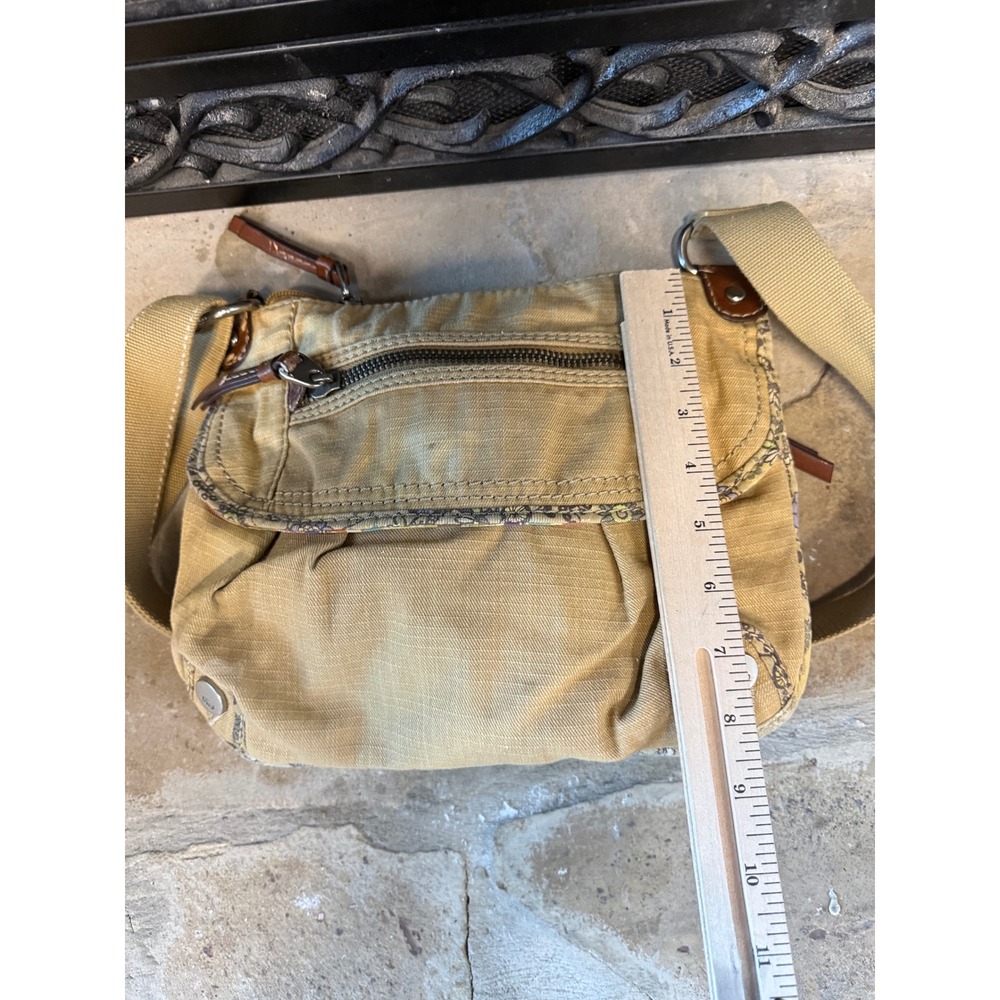 Fossil Canvas Crossbody Bag Tan Patchwork Lined Small Purse Leather Wear - Picture 3 of 7